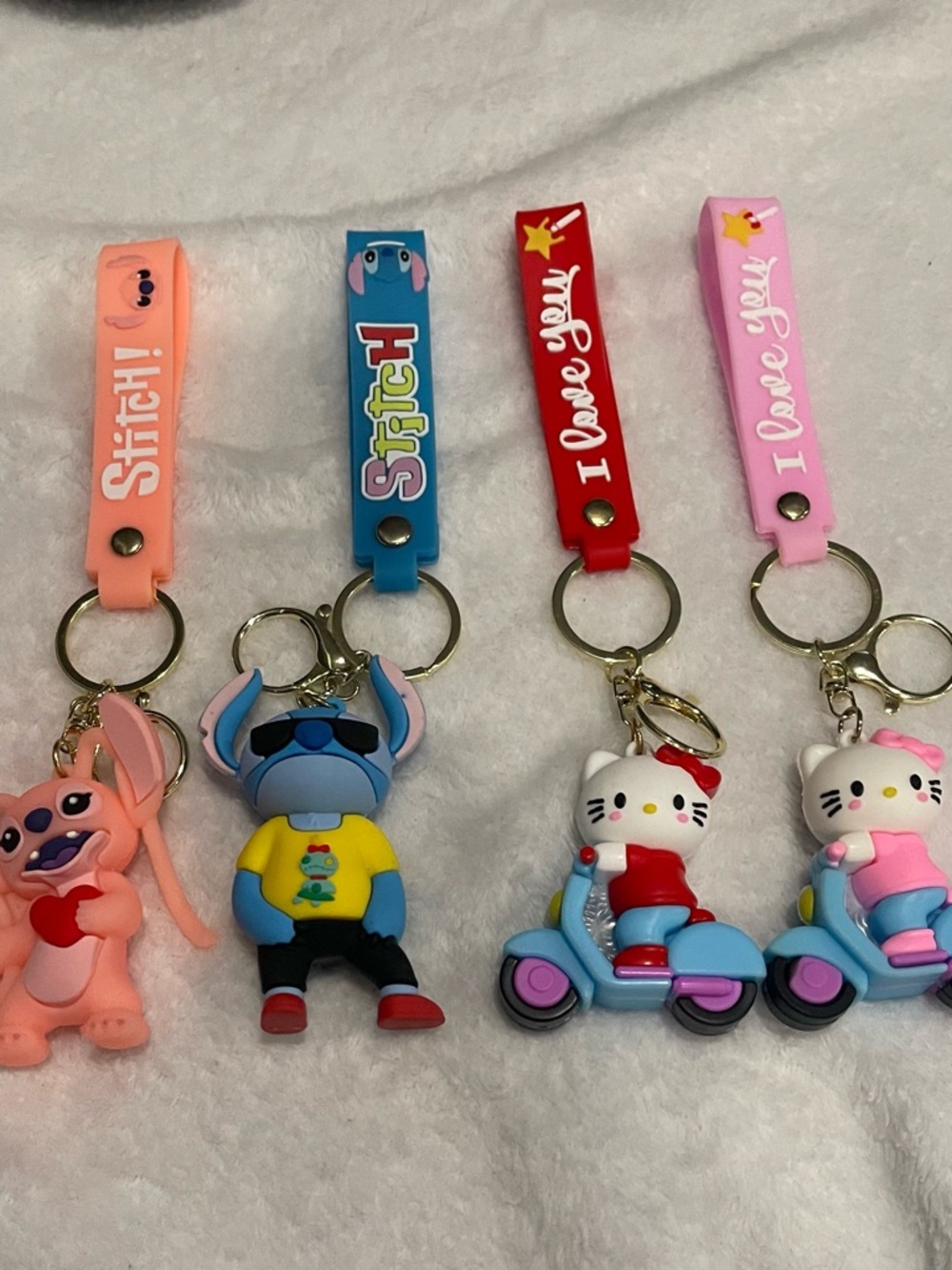 Choice of 1 Stitch & Hello Kitty Keychains - Pink, Blue, Red